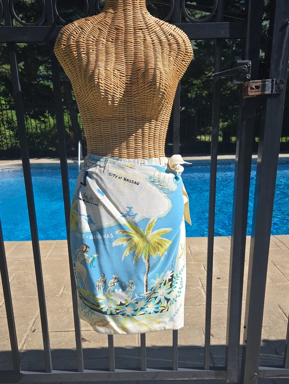 Vintage Finity Blue Tropical Silk Tie-Side Skirt